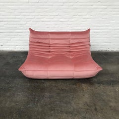Vintage French Loveseat in Pink Velvet by Michel Ducaroy for Ligne Roset