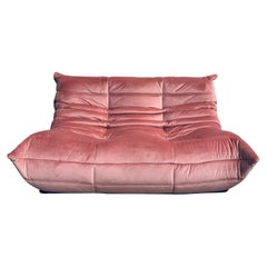 Vintage French Loveseat in Pink Velvet by Michel Ducaroy for Ligne Roset