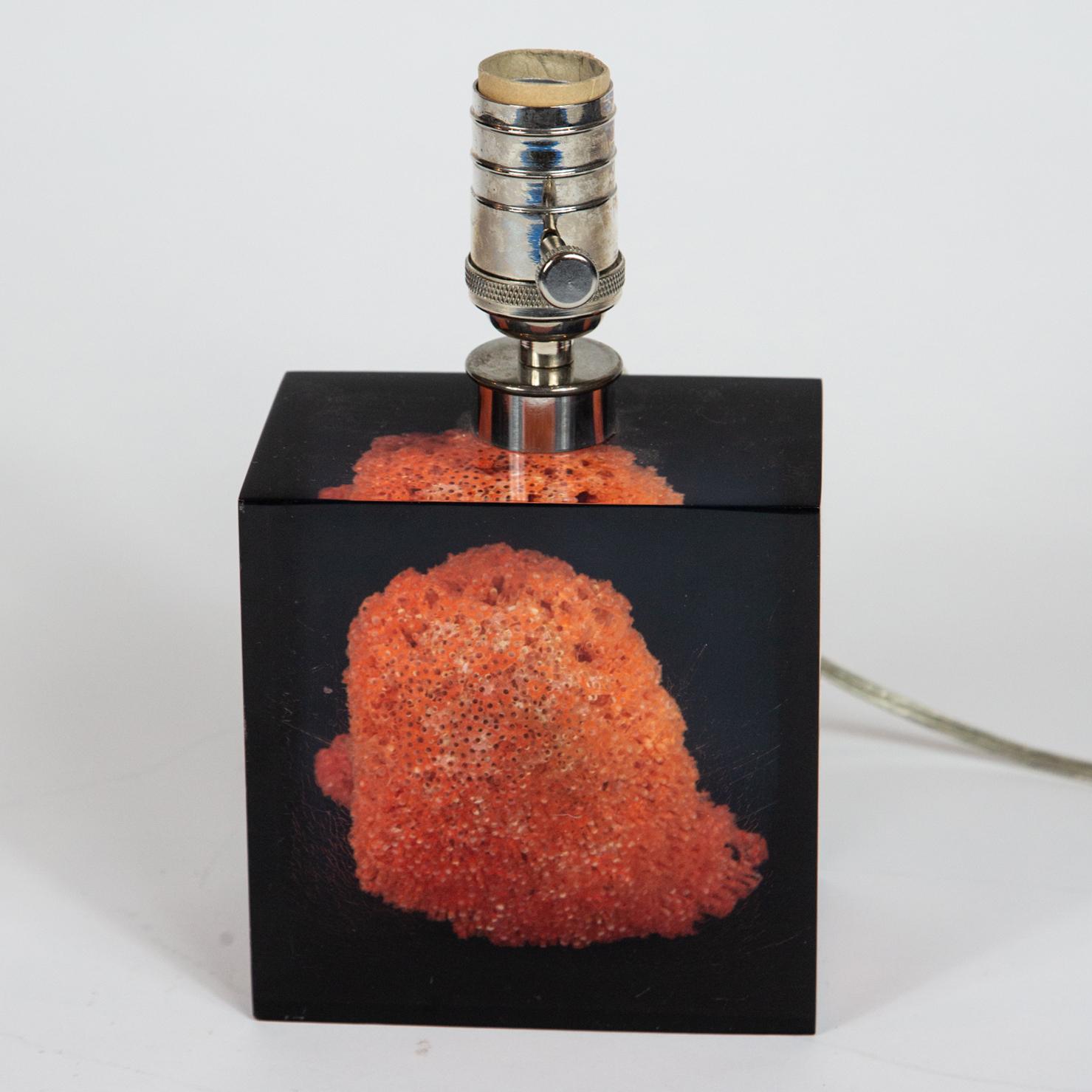 Vintage French Lucite and Coral Lamp after Pierre Giraudon In Good Condition In New York, NY