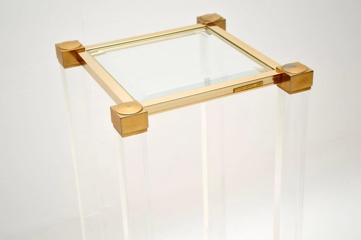 Plated Vintage French Lucite and Glass Side Table by Pierre Vandel