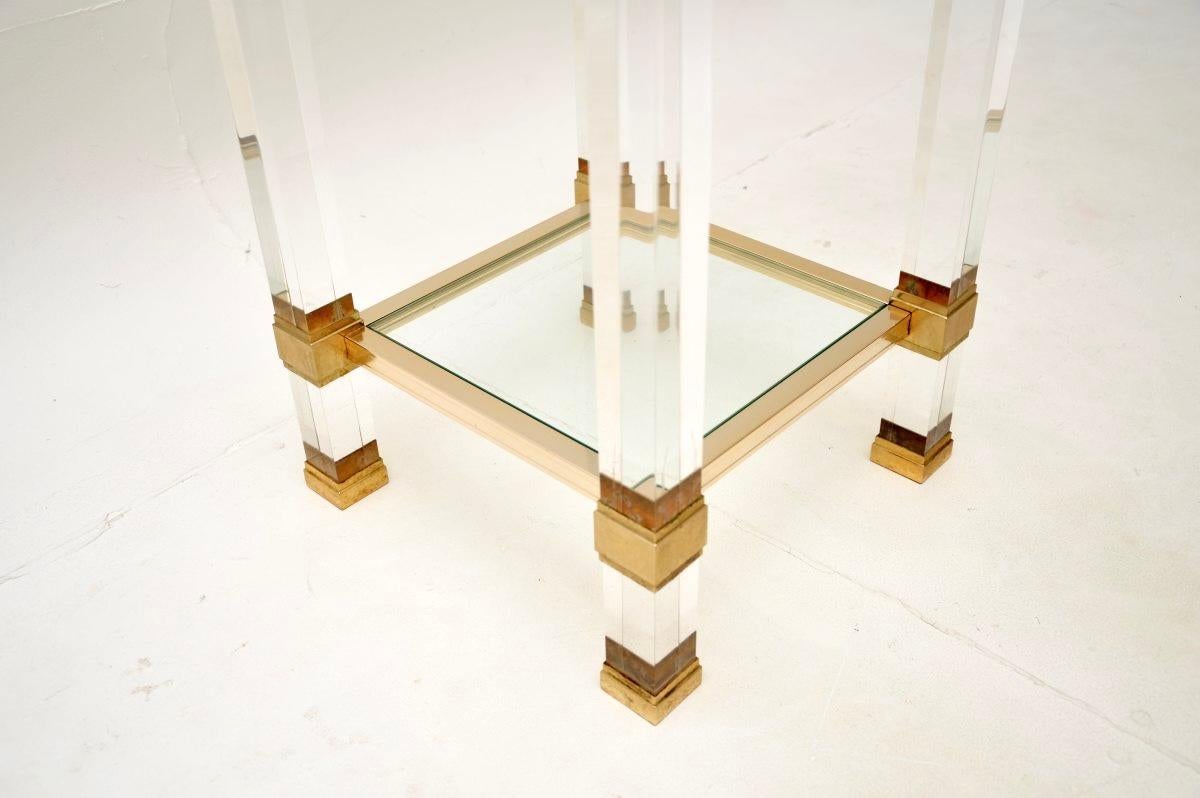 Aluminum Vintage French Lucite and Glass Side Table by Pierre Vandel