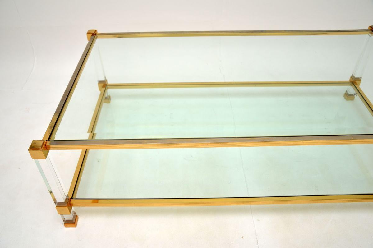 Mid-Century Modern Vintage French Lucite and Gold Plated Coffee Table