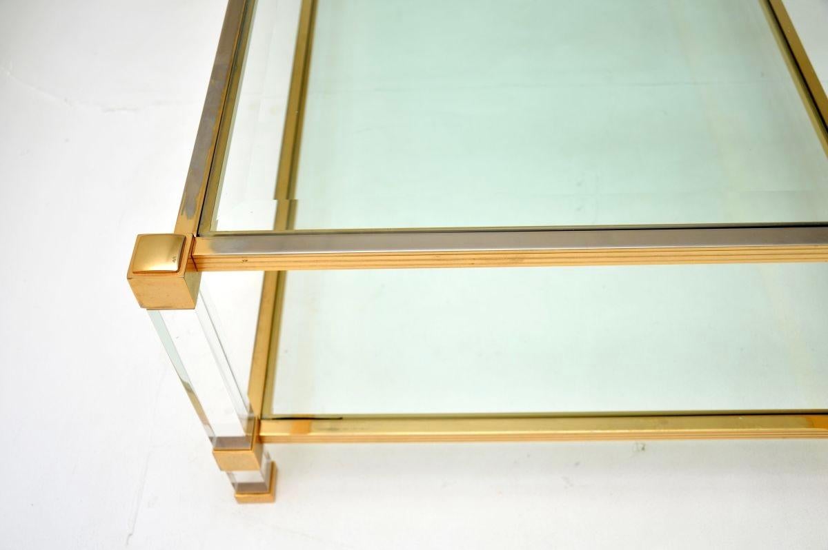 Late 20th Century Vintage French Lucite and Gold Plated Coffee Table