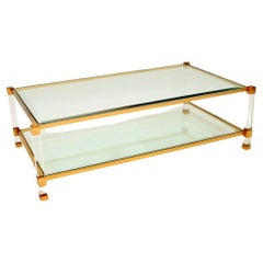 Vintage French Lucite and Gold Plated Coffee Table