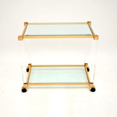 Vintage French Lucite and Gold Plated Drinks Trolley