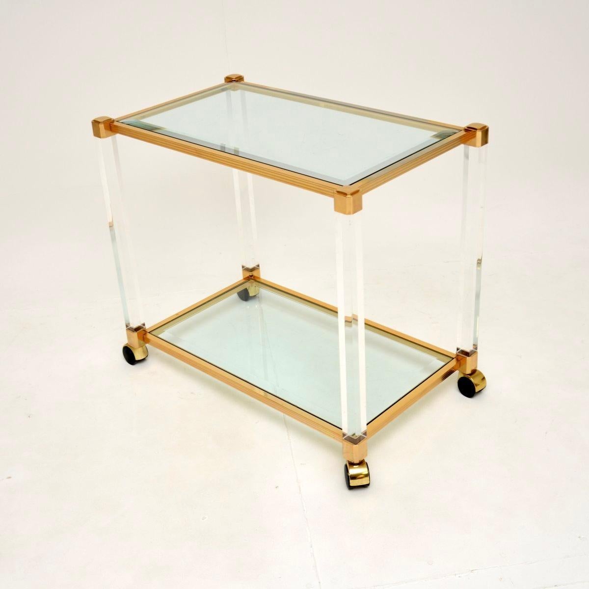 Mid-Century Modern Vintage French Lucite and Gold Plated Drinks Trolley For Sale