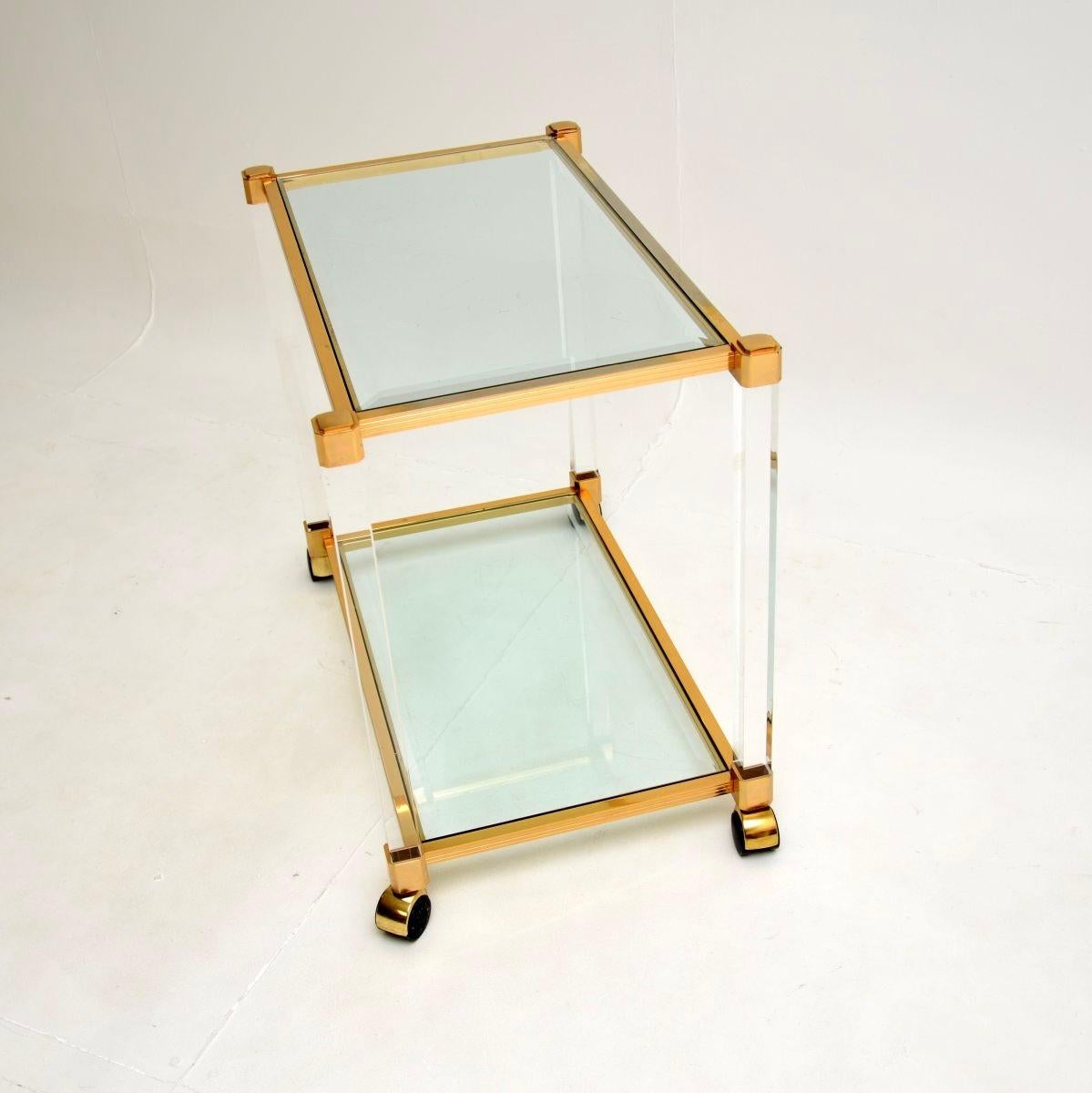 Vintage French Lucite and Gold Plated Drinks Trolley In Good Condition For Sale In London, GB