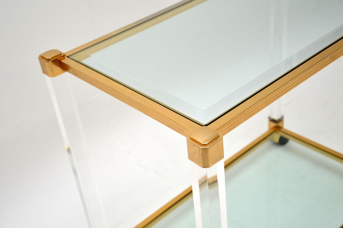 Late 20th Century Vintage French Lucite and Gold Plated Drinks Trolley For Sale