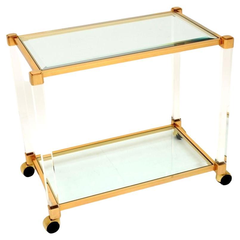 Vintage French Lucite and Gold Plated Drinks Trolley For Sale