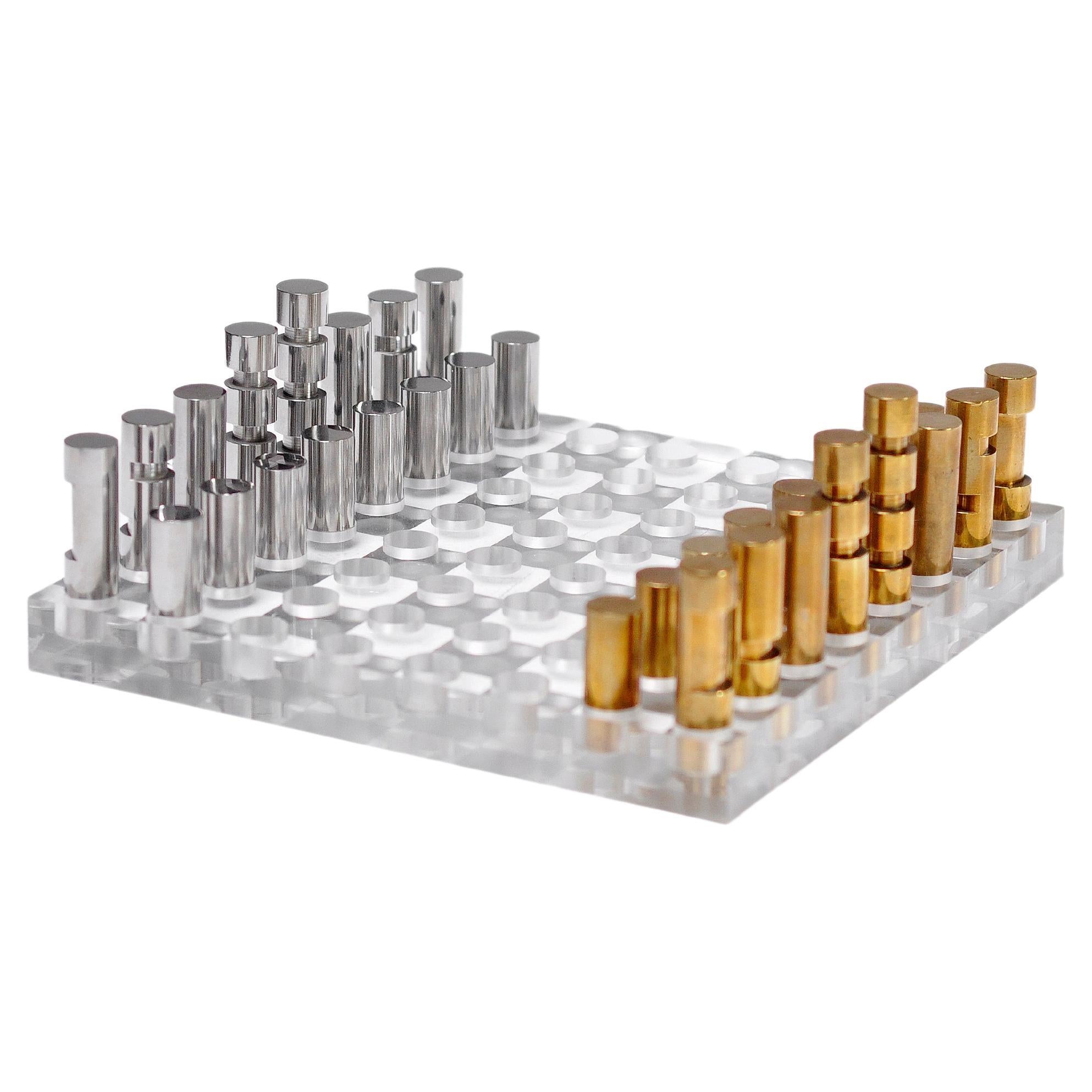Vintage French Lucite Modernist Chess Set, 1970s For Sale