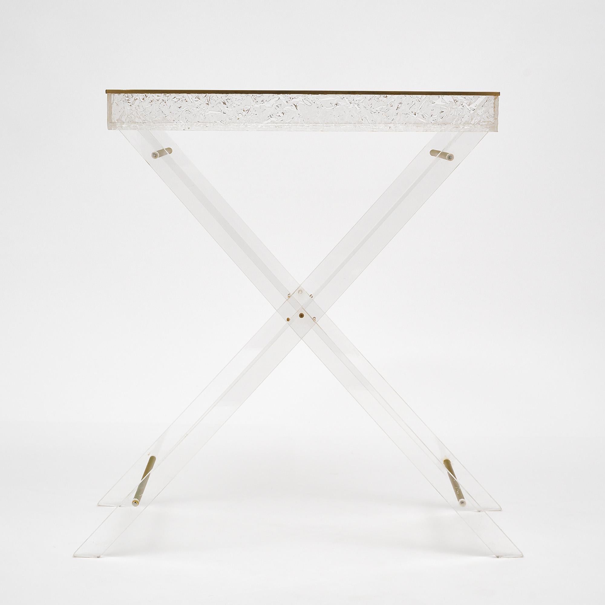 Brass Vintage French Lucite Tray Table For Sale