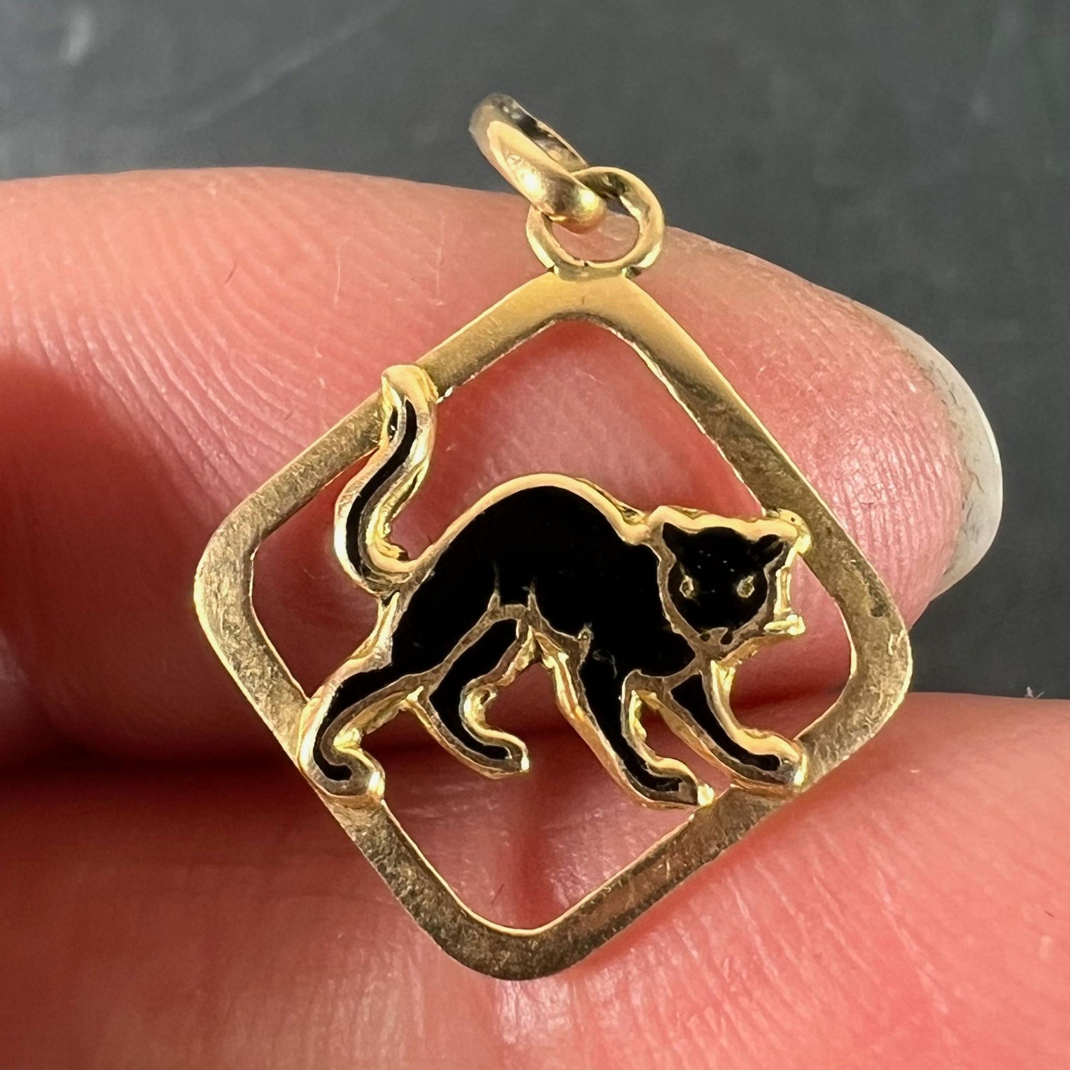 De las mujeres Colgante de oro amarillo de 18 quilates con amuleto de gato negro de la suerte francés vintage en venta