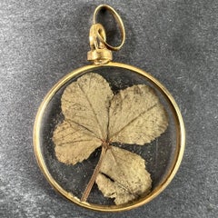 Vintage French Lucky Four Leaf Clover Shamrock 18K Yellow Gold Good Luck Pendant