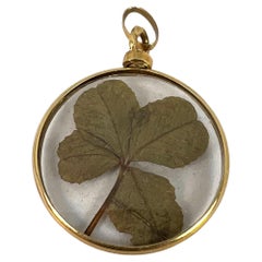 Vintage French Lucky Four Leaf Clover Shamrock 18K Yellow Gold Good Luck Pendant