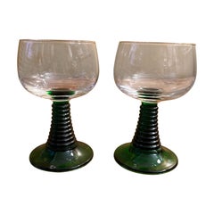 Vintage French Luminarc Green Stem Pair Of Glasses