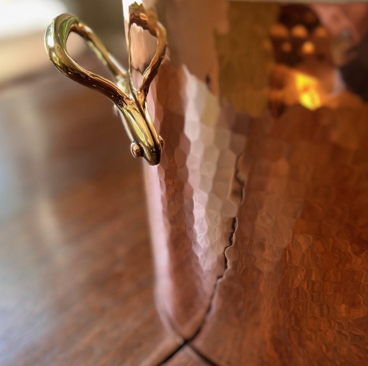 Vintage French Made Hammered Copper Stockpot Imported by Charles F. Lamalle, NYC In Good Condition In Morristown, NJ