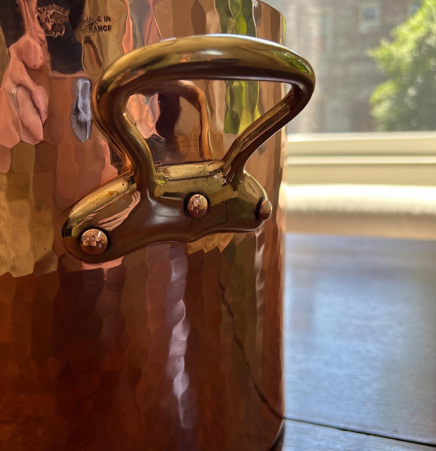 Mid-20th Century Vintage French Made Hammered Copper Stockpot Imported by Charles F. Lamalle, NYC
