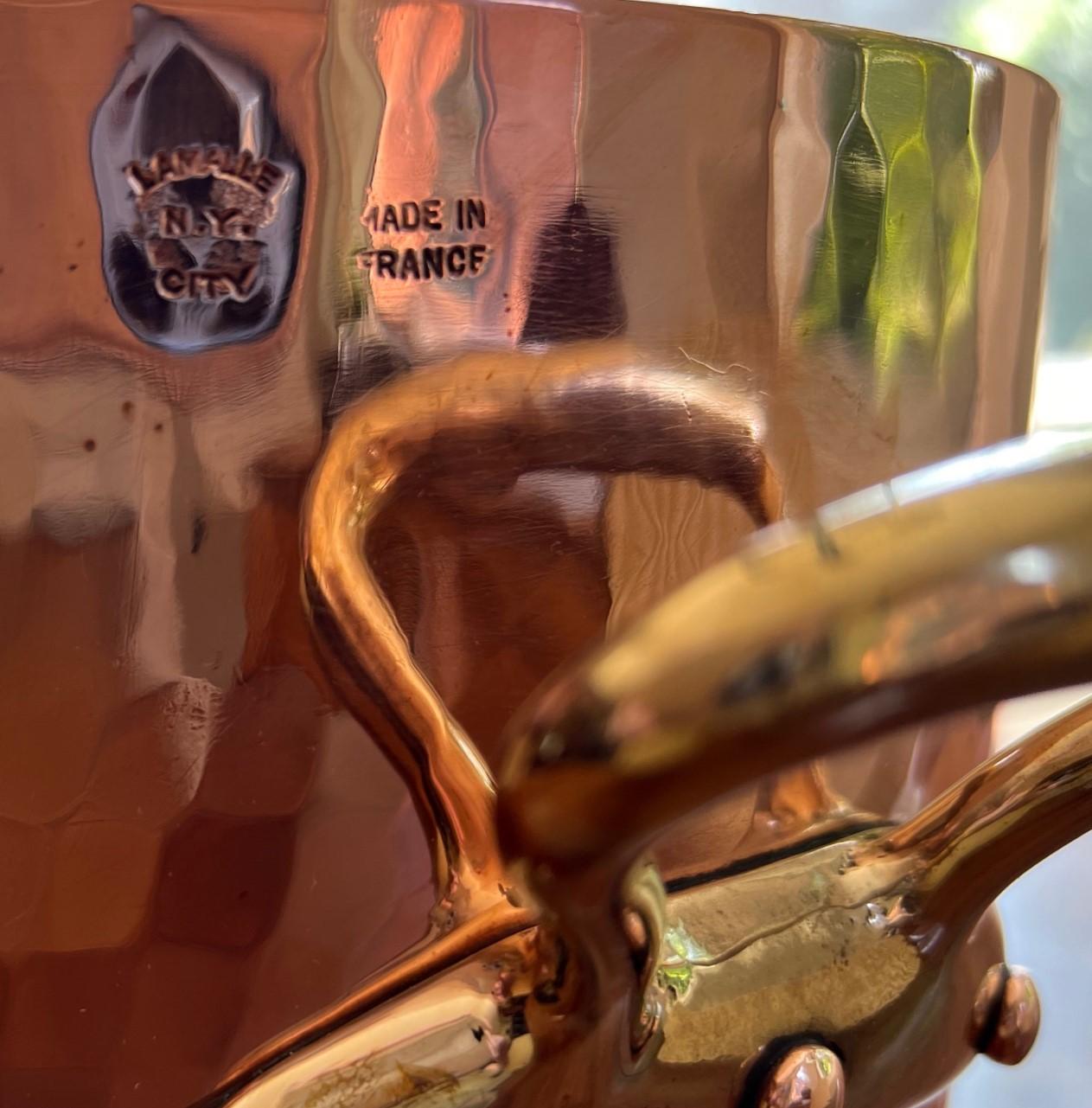 Vintage French Made Hammered Copper Stockpot Imported by Charles F. Lamalle, NYC 1