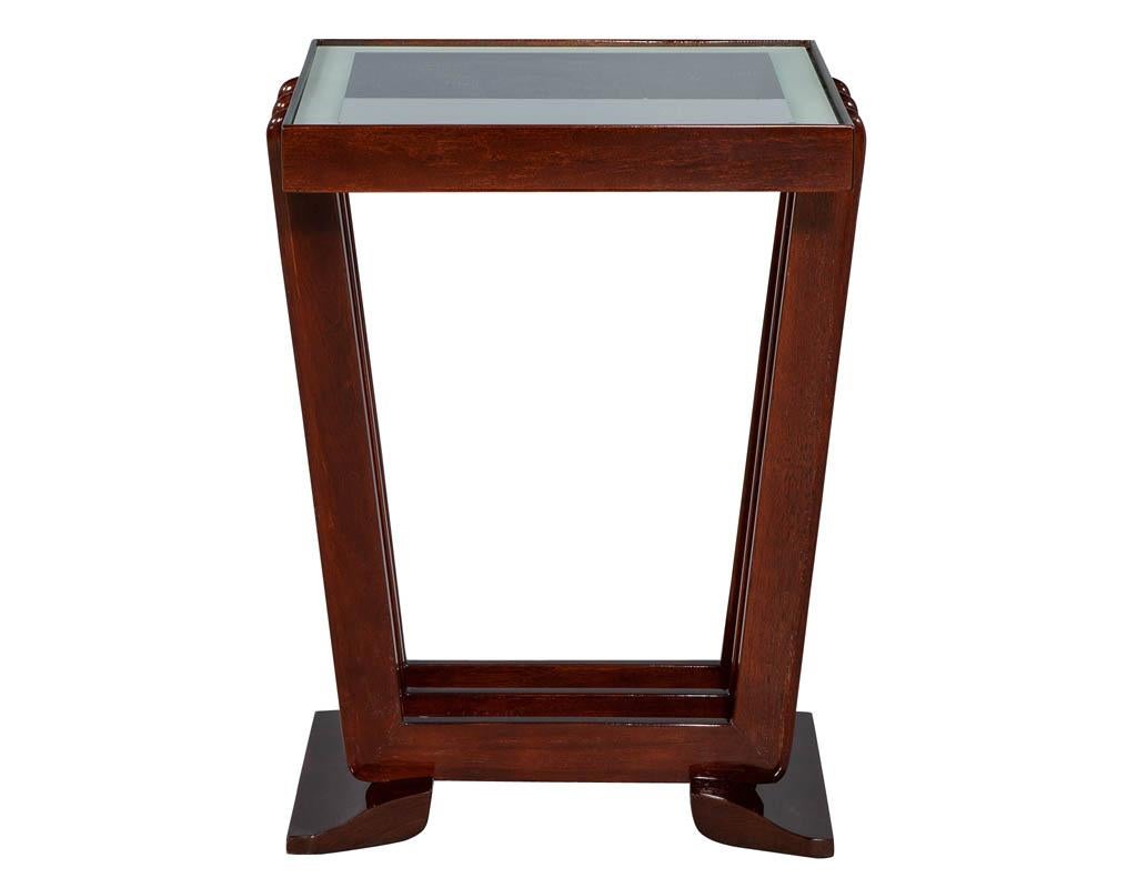 Glass Vintage French Mahogany Art Deco End Table