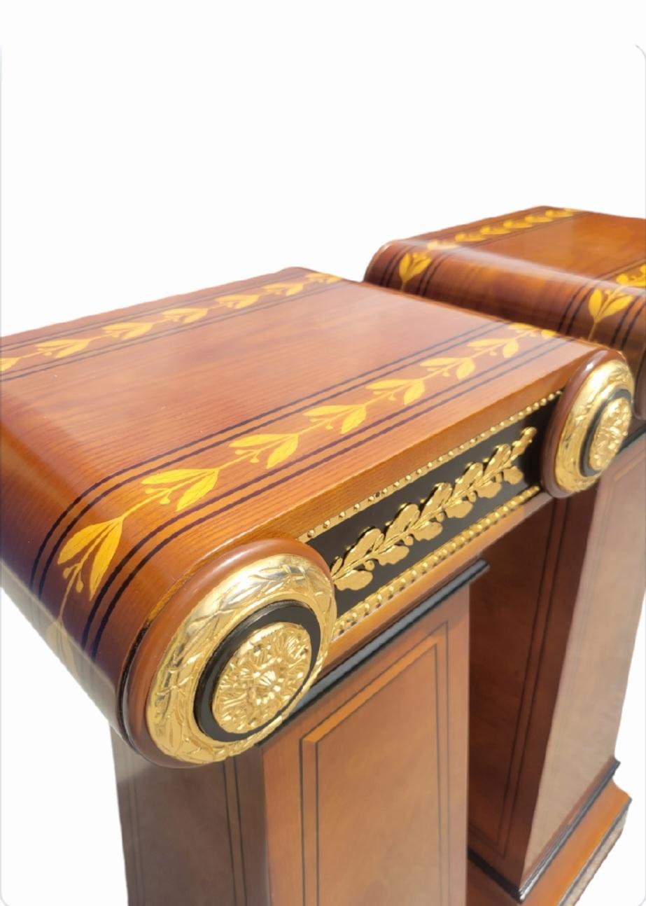 Metal Vintage French Mahogany Ormolou Inlaid Ornamental Louis XVI Pedestal Columns For Sale