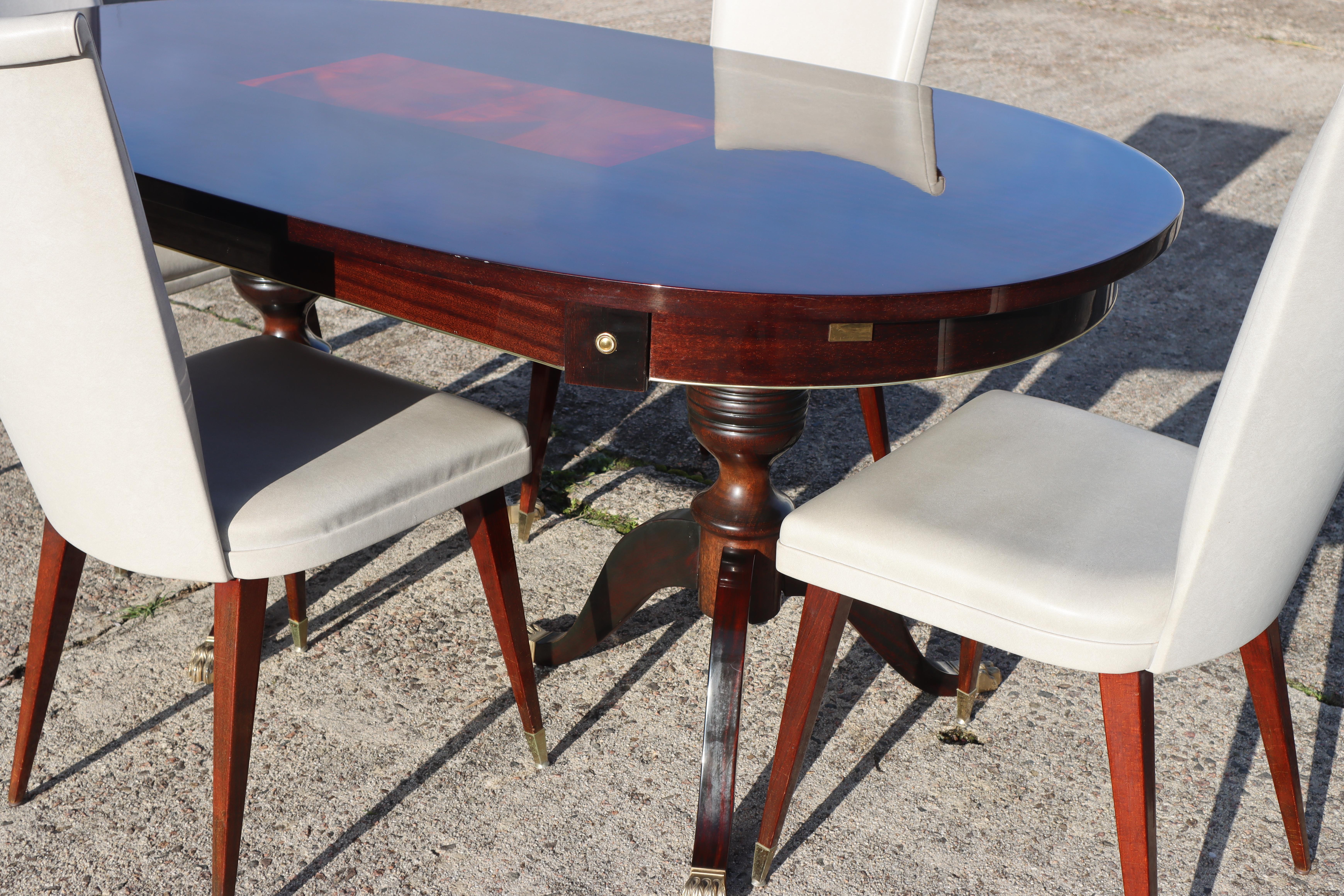 Vintage French Mahogany Table, Duncan Phyfe Style, Inlaid oval Dining Table 80s 4