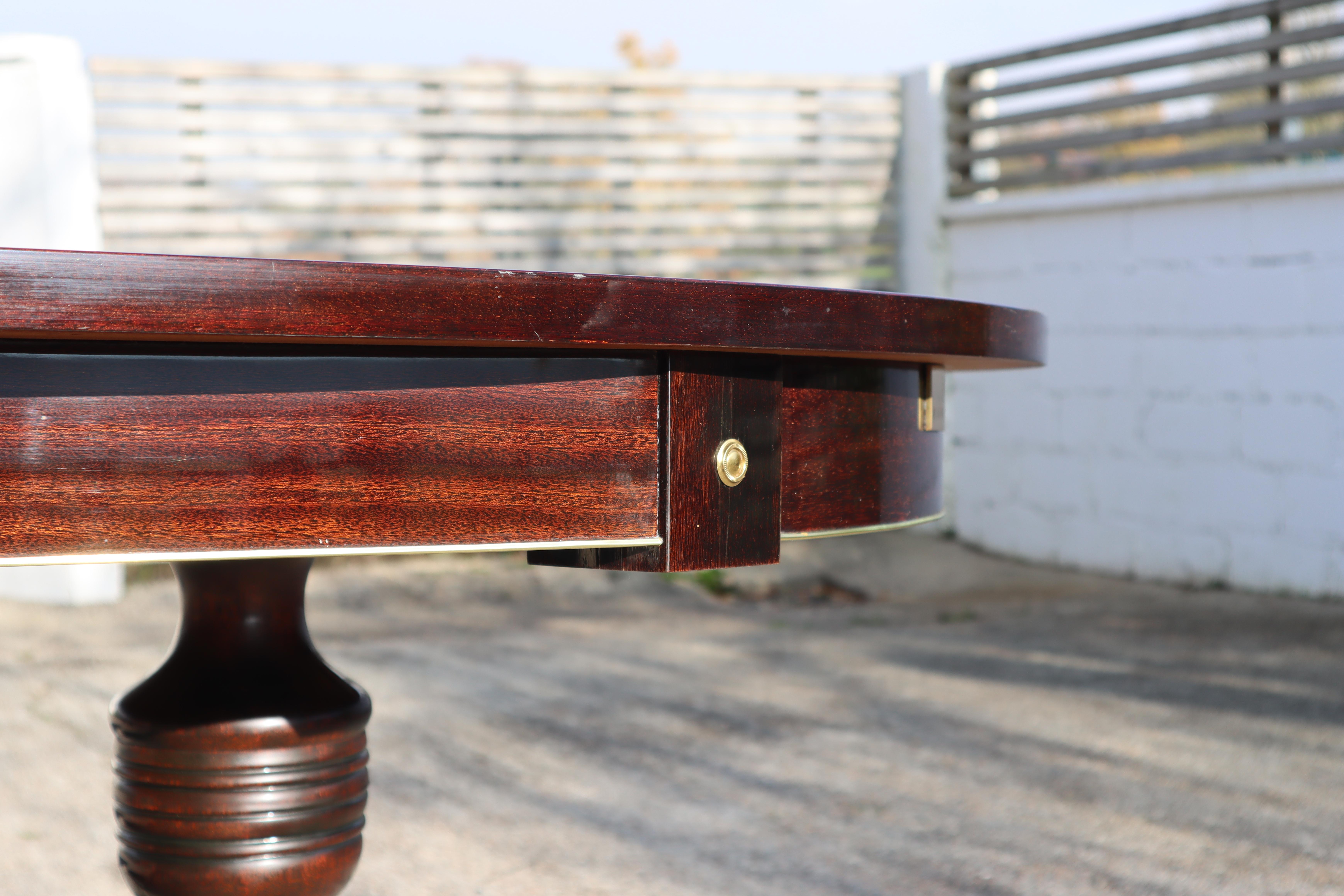 Vintage French Mahogany Table, Duncan Phyfe Style, Inlaid oval Dining Table 80s 5