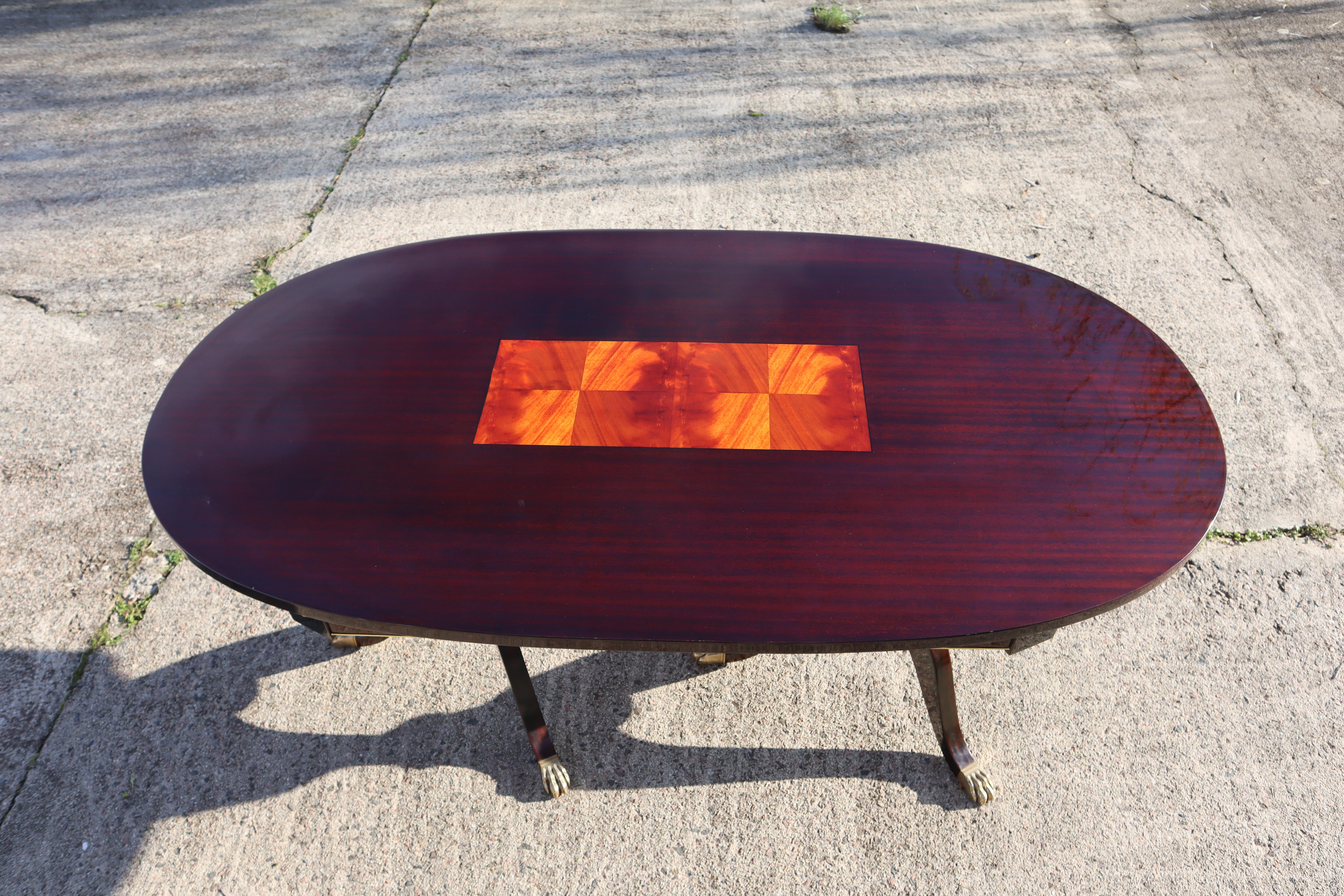 Other Vintage French Mahogany Table, Duncan Phyfe Style, Inlaid oval Dining Table 80s