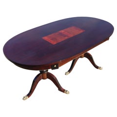 Used French Mahogany Table, Duncan Phyfe Style, Inlaid oval Dining Table 80s