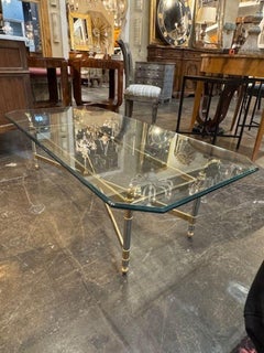 Vintage French Maision Jansen Style Brass, Chrome and Glass Coffee Table