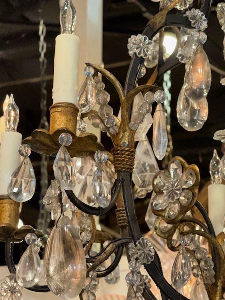 Französischer Maison Bagues-Kronleuchter aus Bronze und Bergkristall, Vintage (20. Jahrhundert) im Angebot