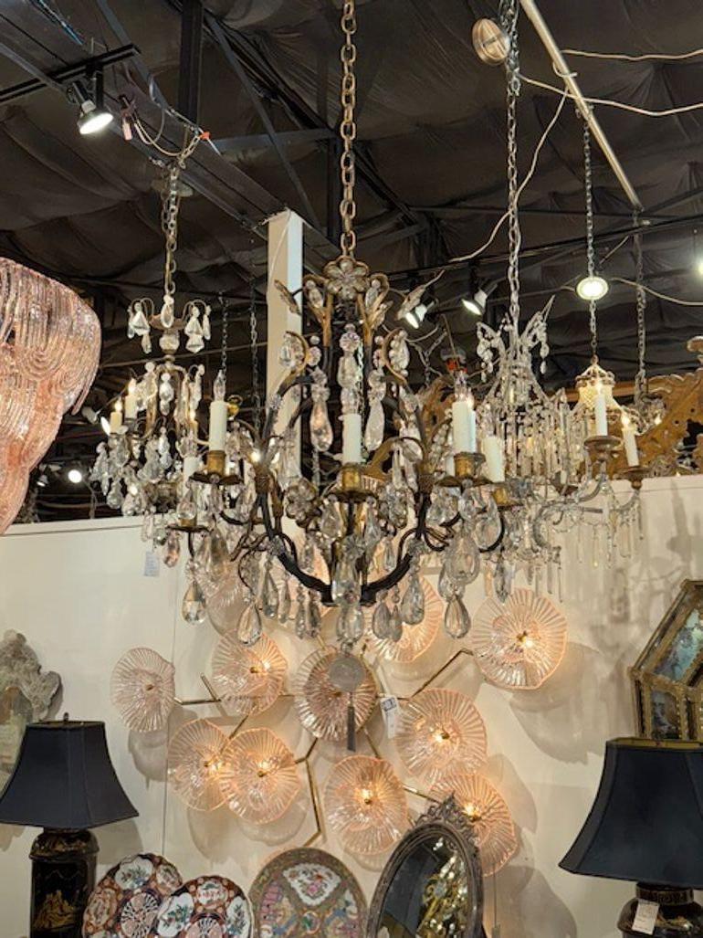 Französischer Maison Bagues-Kronleuchter aus Bronze und Bergkristall, Vintage im Angebot 2