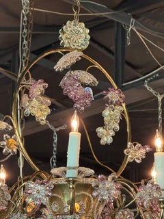 Vintage French Maison Bagues Crystal and Amethyst Flower Basket Chandelier