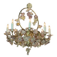 Vintage French Maison Bagues Crystal and Amethyst Flower Basket Chandelier