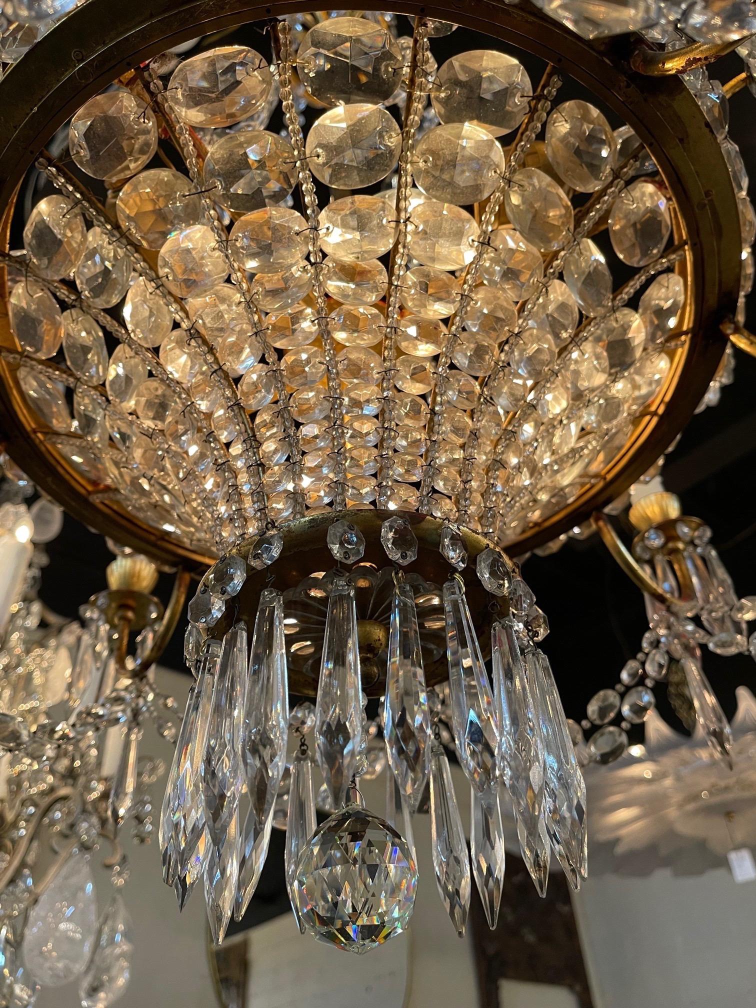 Vintage French Maison Bagues Gilt Bronze and Crystal 8 Arm Chandelier In Good Condition In Dallas, TX