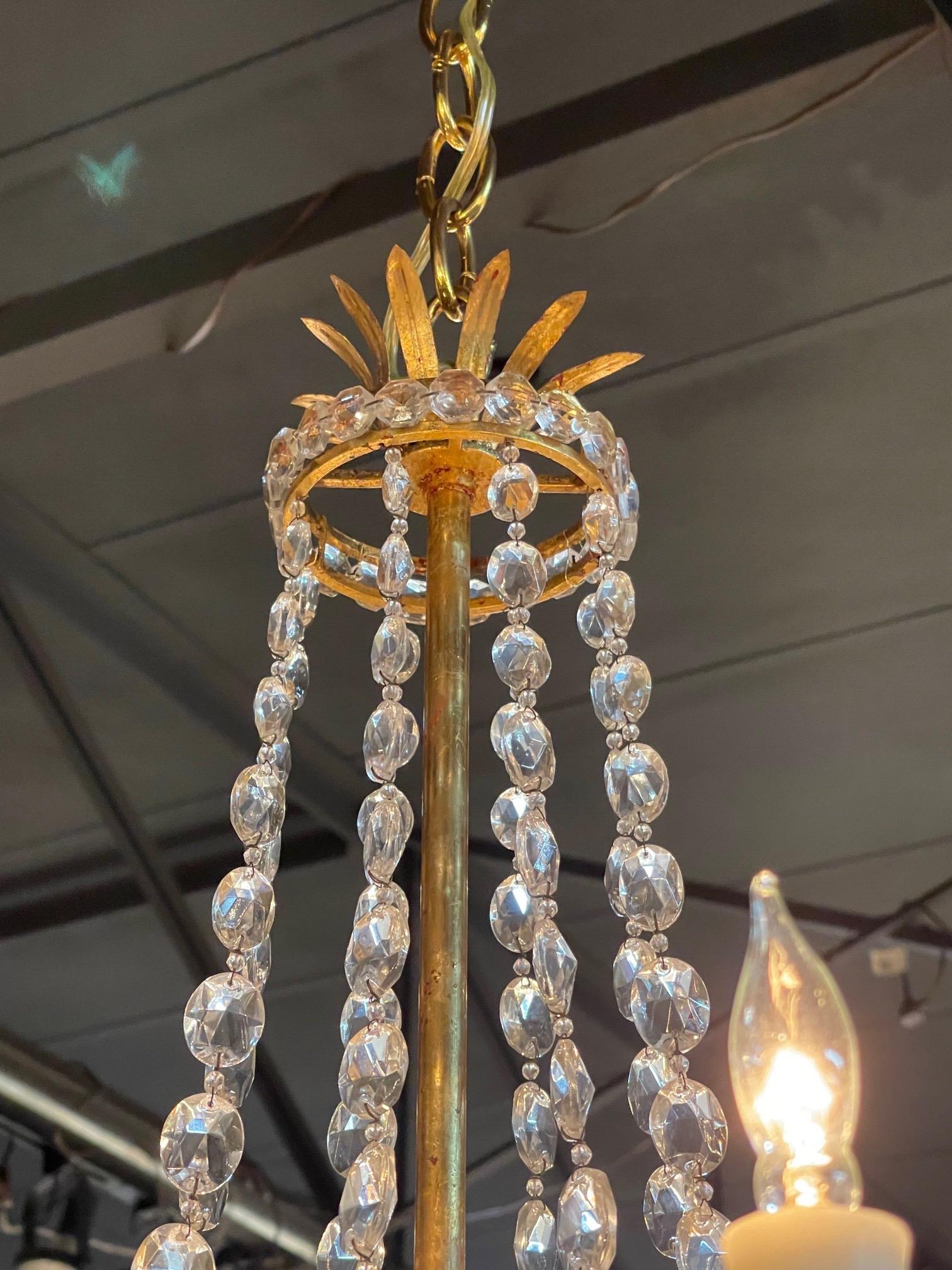 Vintage French Maison Bagues Gilt Bronze and Crystal 8 Arm Chandelier 2