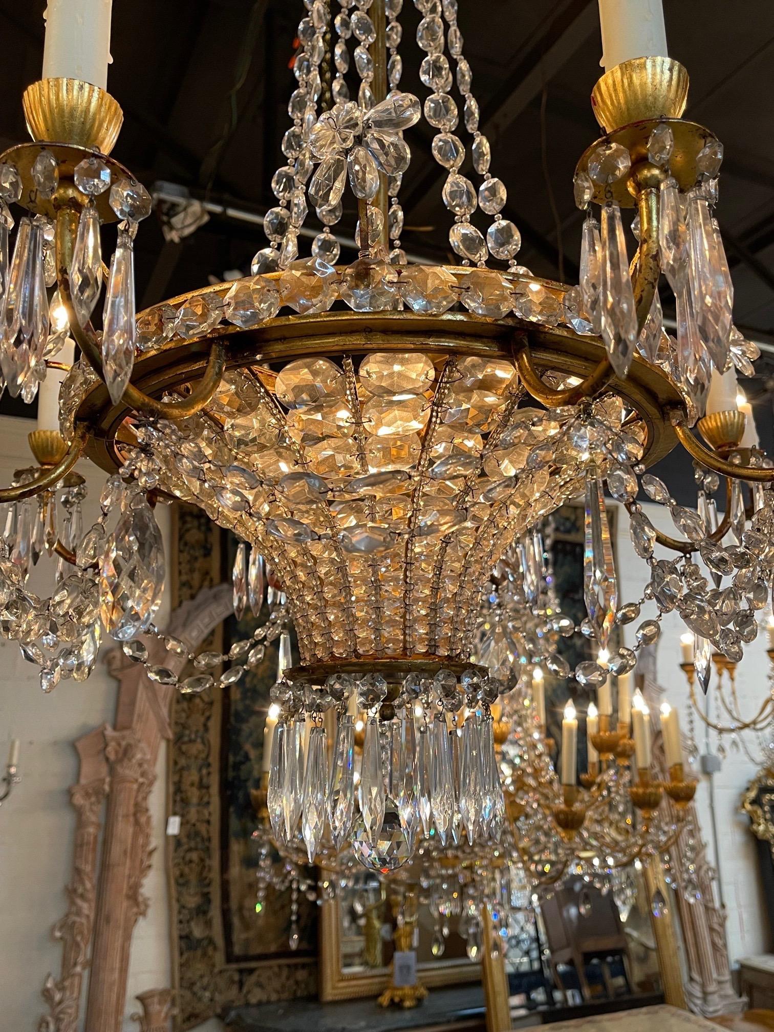 Vintage French Maison Bagues Gilt Bronze and Crystal 8 Arm Chandelier 3