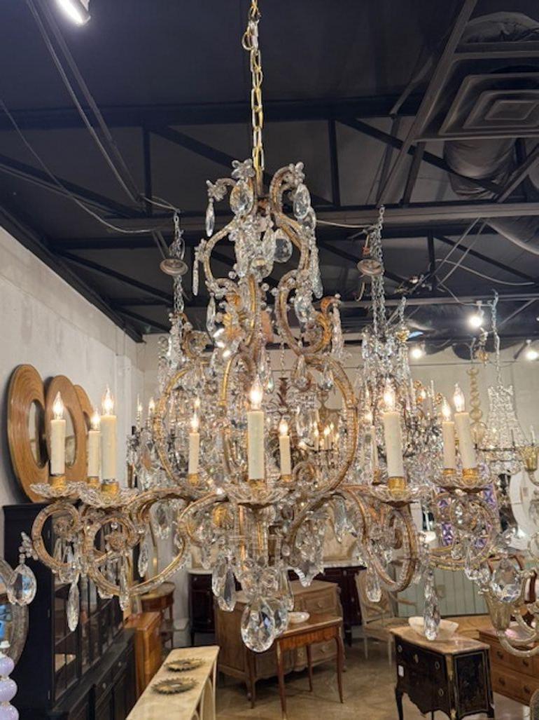 Cristallo Lampadario d'epoca francese Maison Bagues in ferro dorato e cristallo in vendita