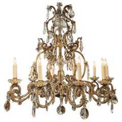 Araña francesa vintage Maison Bagues de hierro dorado y cristal