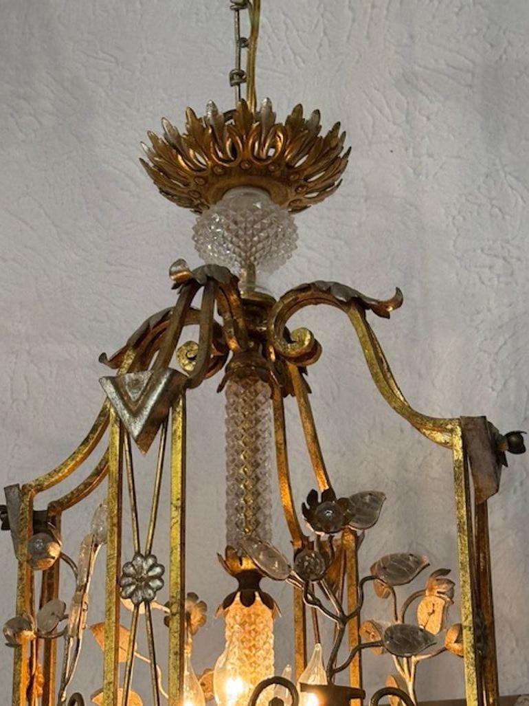 Metal Vintage French Maison Bagues Manner Pendant with Gilt Toile and Crystal For Sale