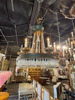 Vintage French Maison Jansen Tole and Crystal Chandeliers
