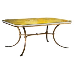 Vintage French Maison Ramsay Forged Gilded Dining Table with Yellow Glass Top