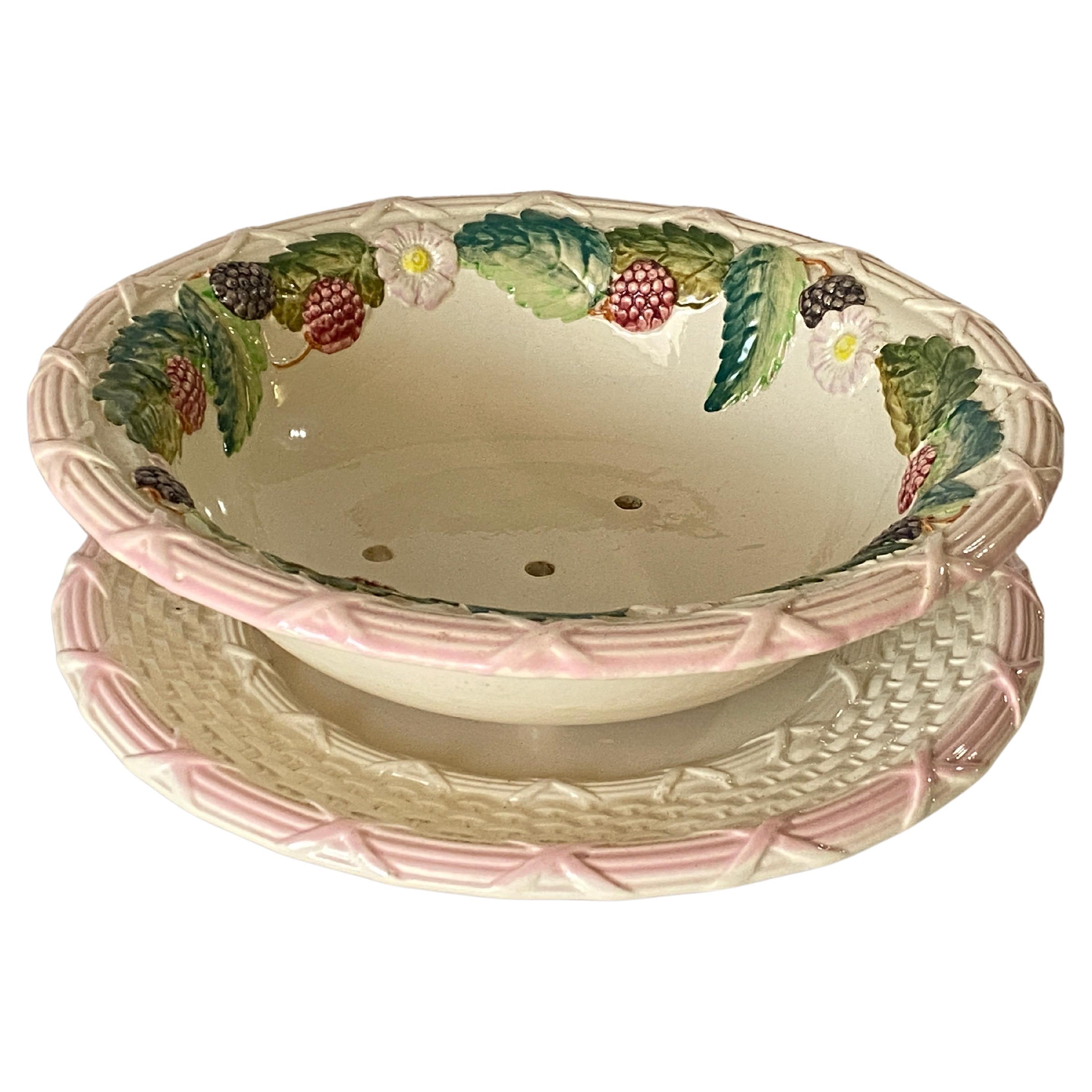 Vintage French Majolica Fruit Bowl Table Centerpiece For Sale