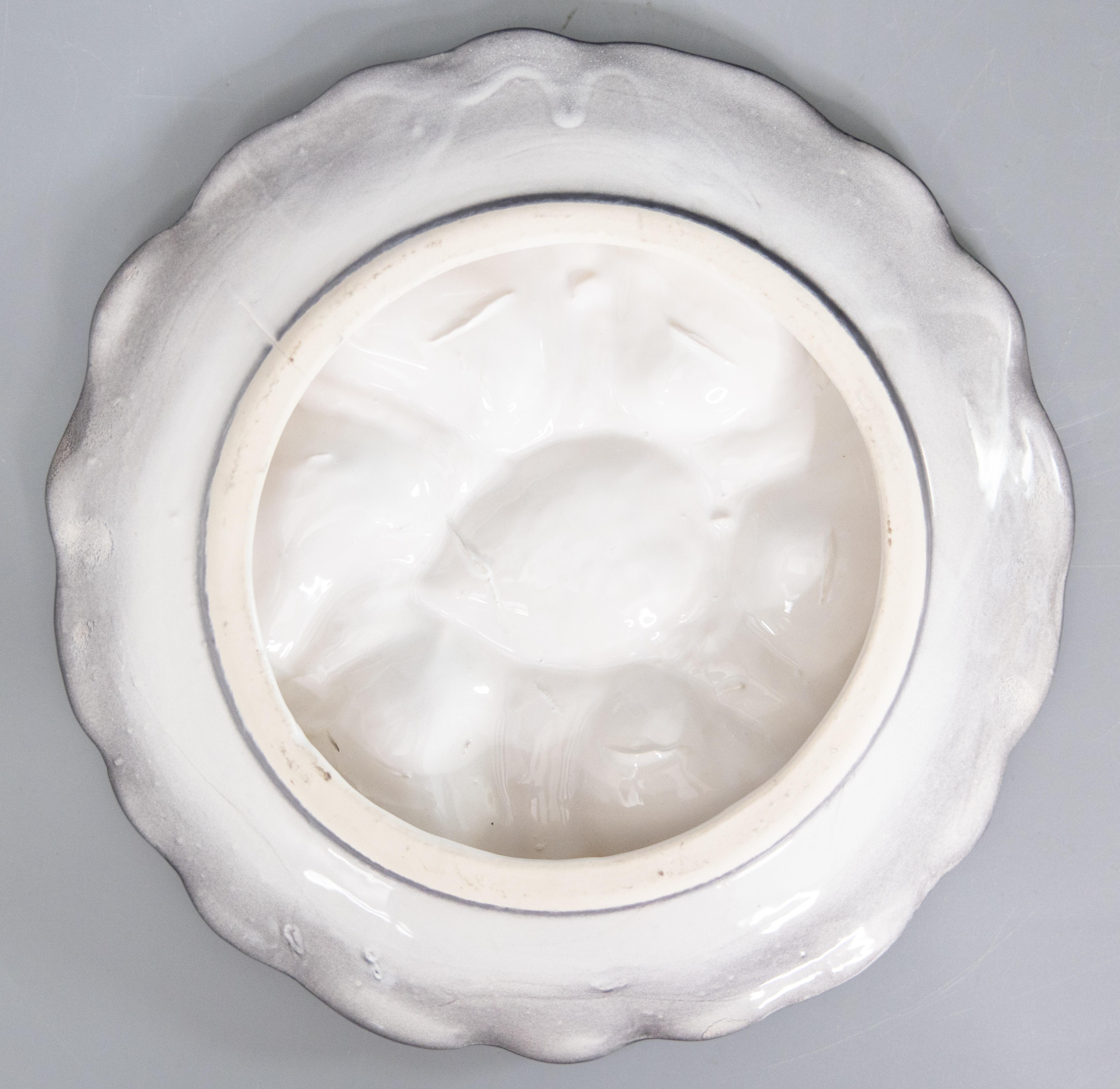 20th Century Vintage French Majolica Lemon Wedge Oyster Plate