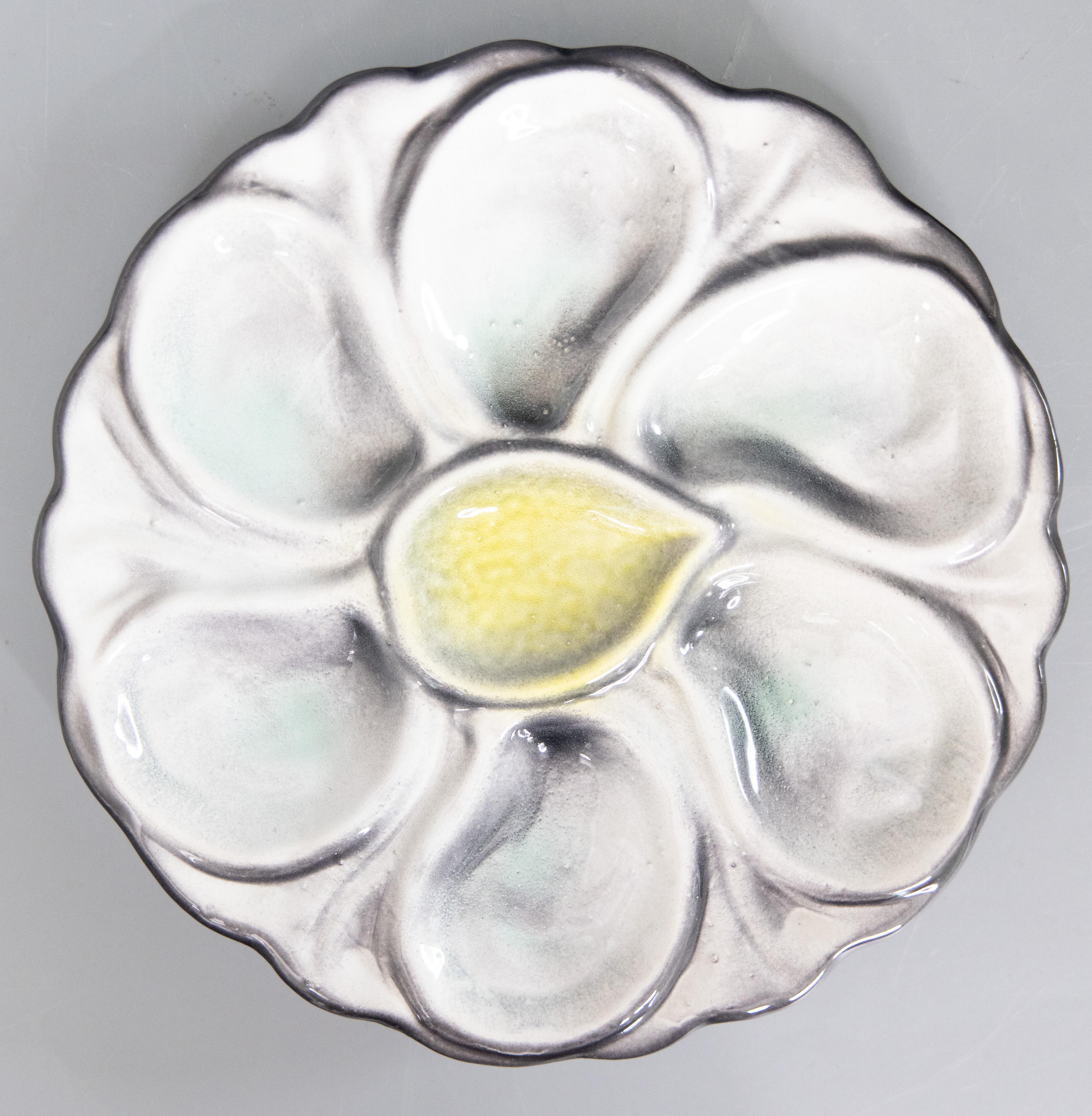 Vintage French Majolica Lemon Wedge Oyster Plate 1