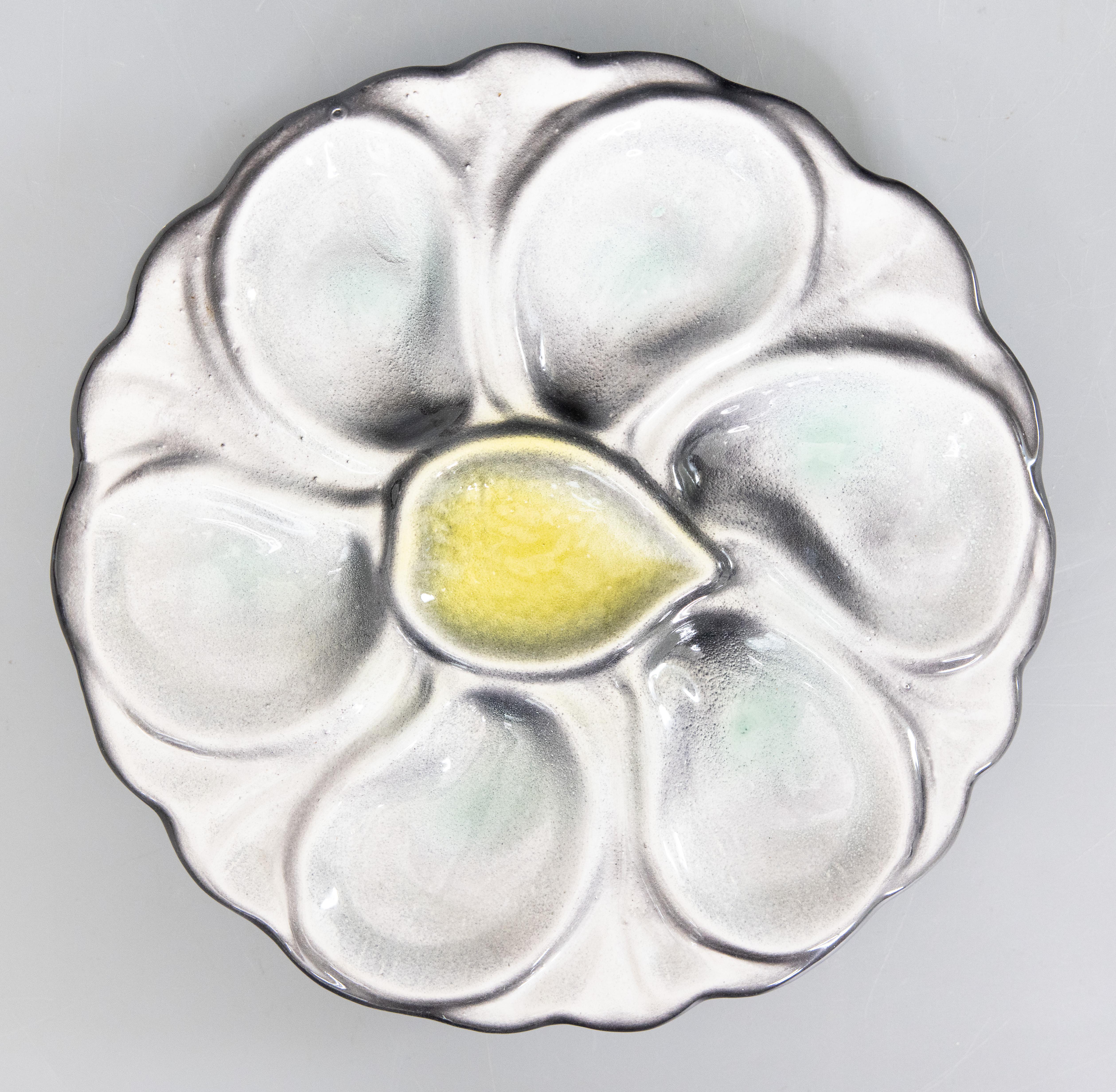 Plato para ostras Vintage French Majolica Lemon Wedge Mayólica