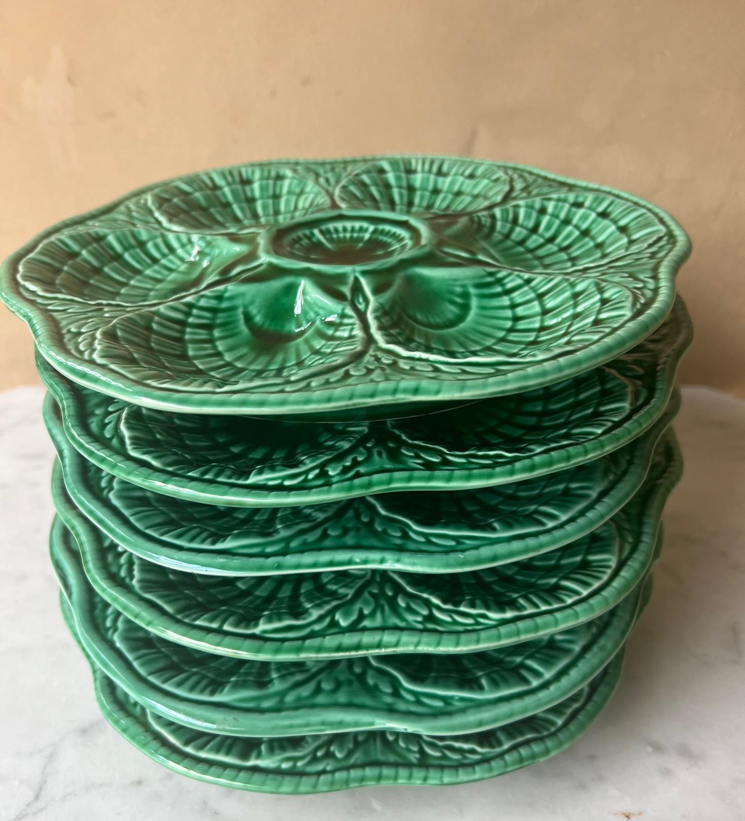Mid-20th Century Vintage French Majolica Oyster Plate by Sarreguemines For Sale