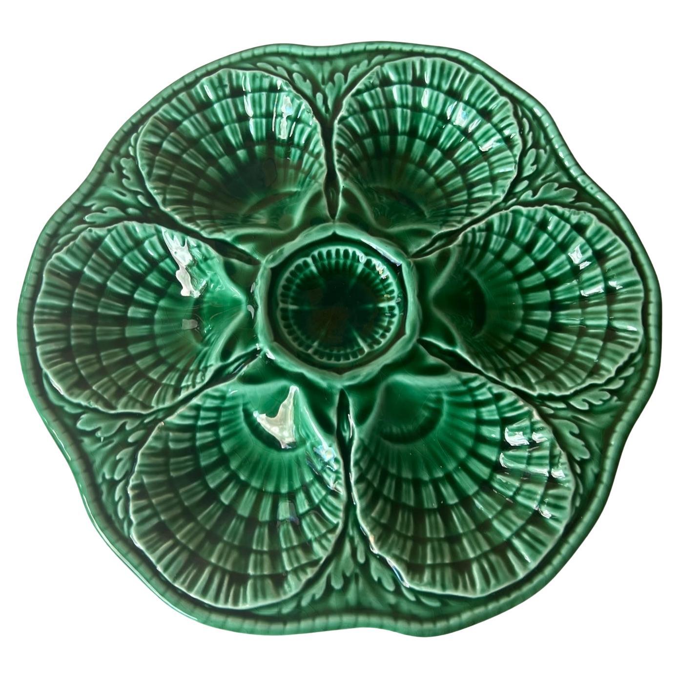 Vintage French Majolica Oyster Plate by Sarreguemines For Sale