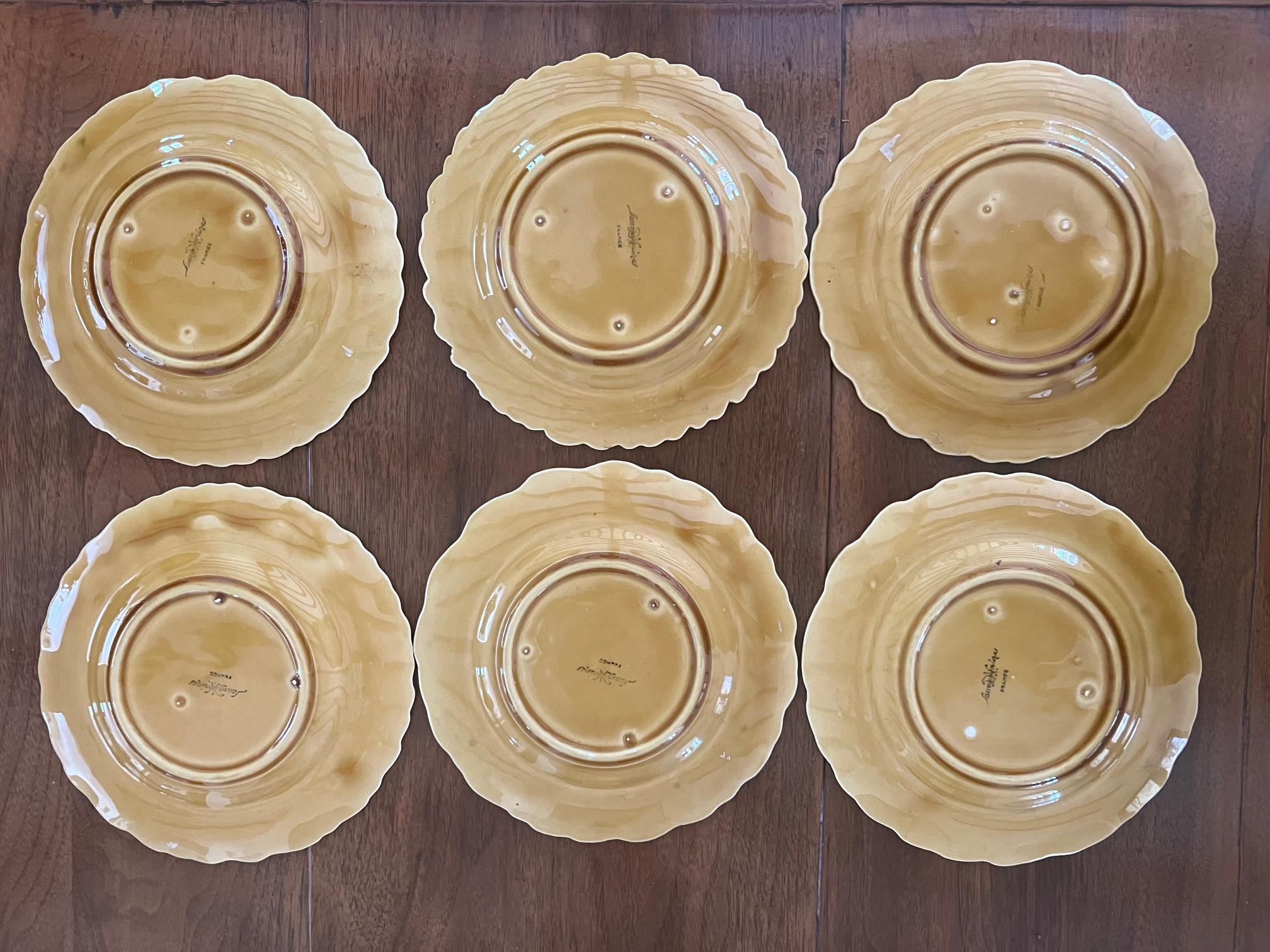 Vintage French Majolica Plate Set of 6 by Sarreguemines, C. 1940's 5