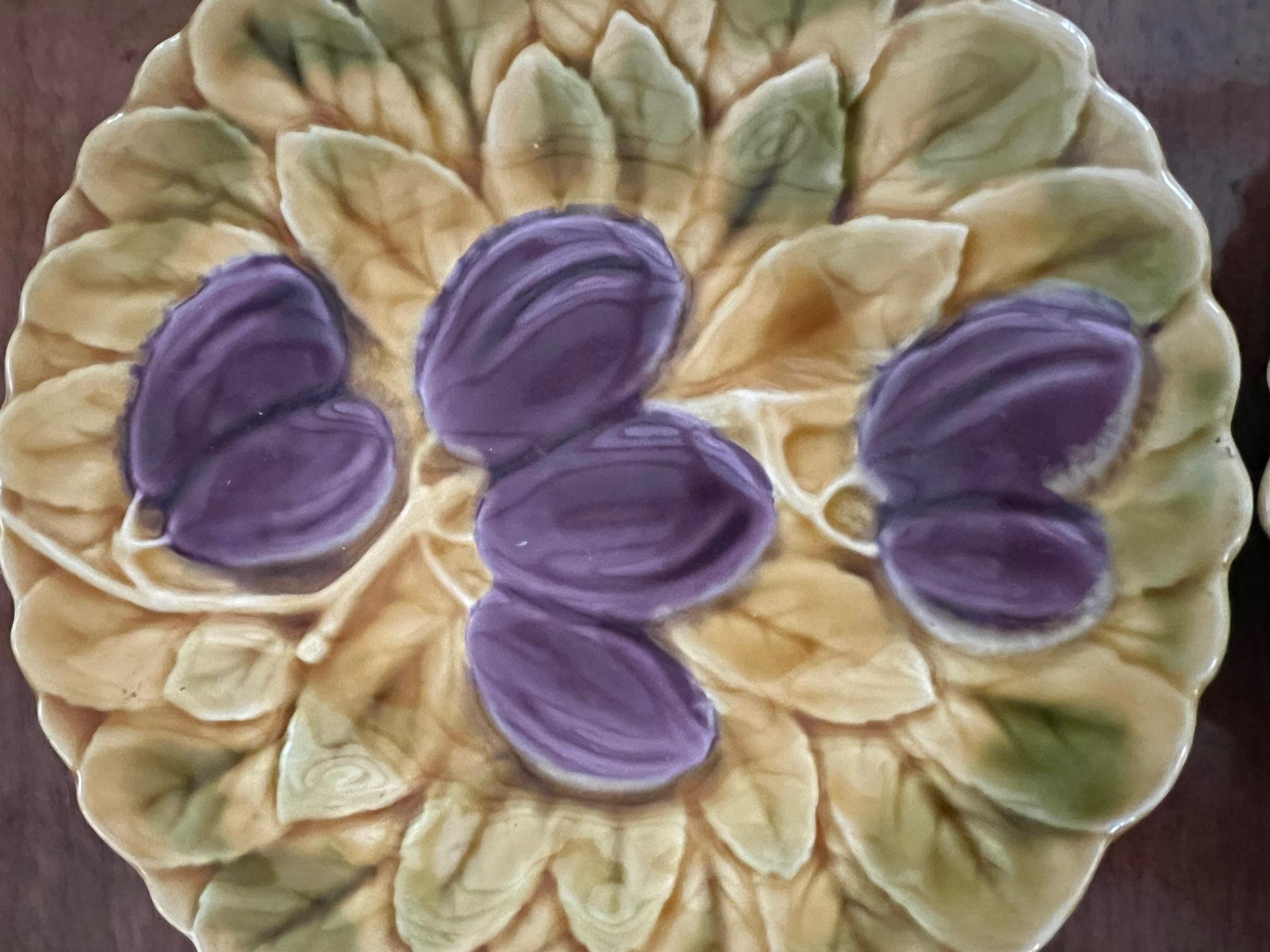 Mid-20th Century Vintage French Majolica Plate Set of 6 by Sarreguemines, C. 1940's