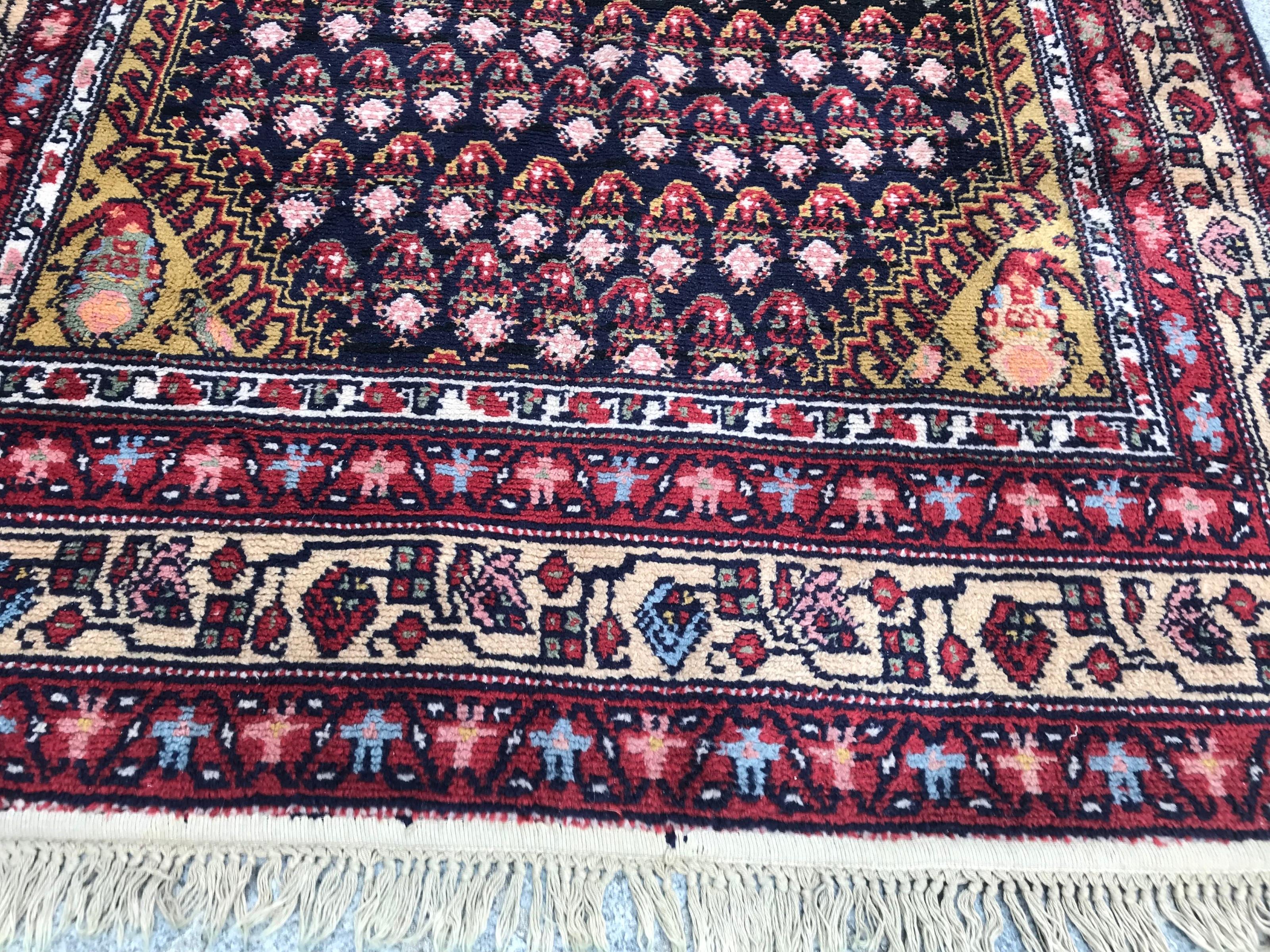 Hand-Knotted Vintage French Malayer Style Knotted Rug For Sale